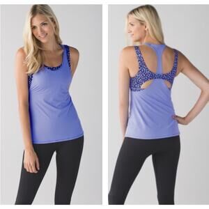 Lululemon Sport Support Tank Top Yoga Bra Black Blue Cheetah Women's Size 6